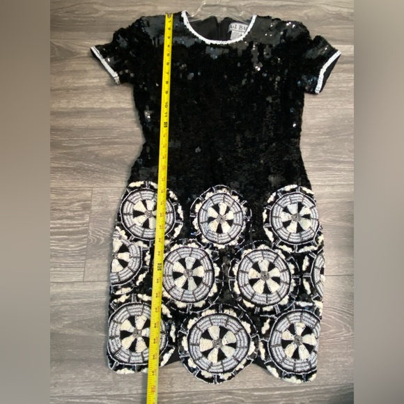 Rare AJ Bari Vintage Silk Sequins Beaded Scalloped Hem Cocktail Party Dress Sz 6 - Picture 15 of 16